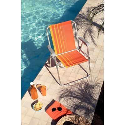 Kit 02 Cadeiras De Praia Tramontina Samoa Alta Em Alumínio Com Assento Laranja E Amarelo 92900001