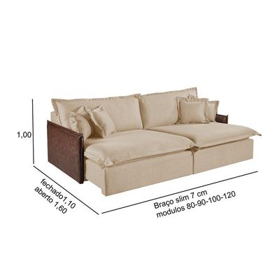 Sofá M-160 Linho 2 Módulos 100cm Braço 7cm Estofados Martins Linho Bege