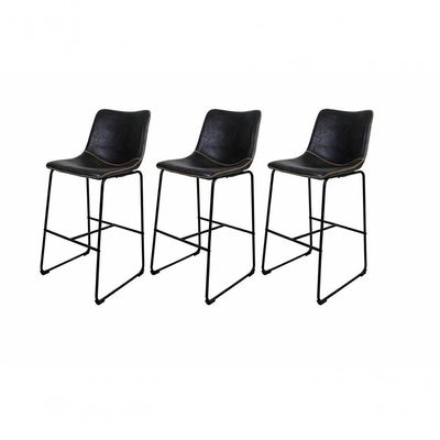 Kit 3 Banquetas Munich Estofadas Pretas Com Encosto 74cm Base Metálica