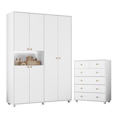 Jogo De Quarto Infantil Vittoria Com Guarda Roupa E Cômoda Branco - Móveis Albatroz Branco