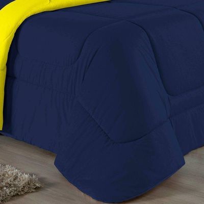 Edredom Solteiro Nobre 1 Peça Dupla Face 1,60m X 2,40m Malha 100% Algodão - Azul-marinho / Amarelo