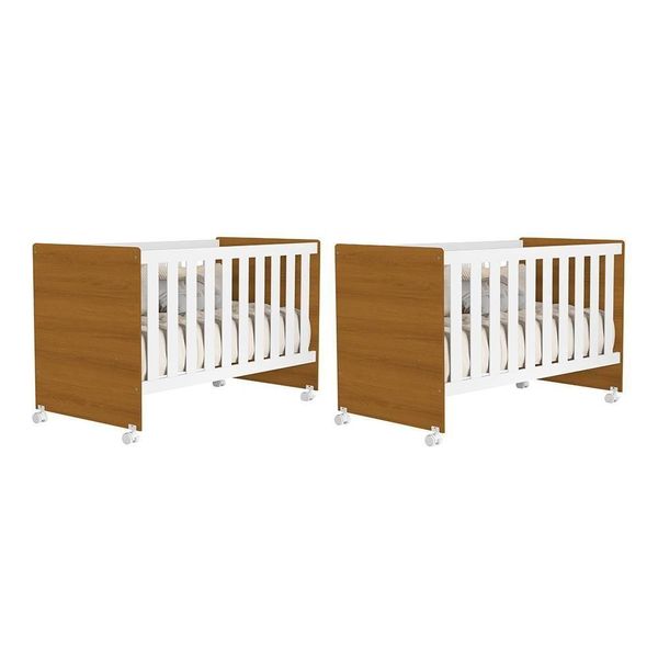 Kit Gêmeos Berço Mel Branco/savana - Reller Móveis Branco/savana