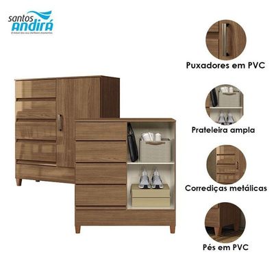 Comoda 1 Portas 4 Gavetas Fit Jequitibá Acetinado - Santos Andirá