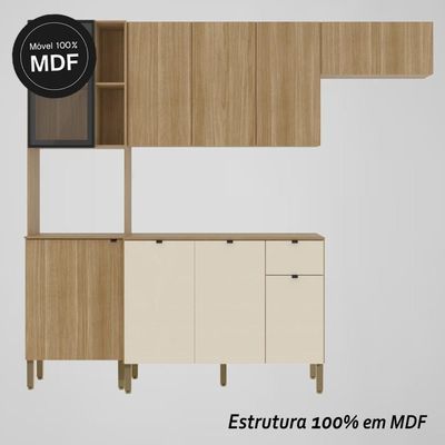 Armário De Cozinha Completa Mdf 9 Portas Kyoto Plus - Freijó/freijó/soft