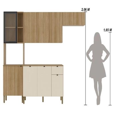 Armário De Cozinha Completa Mdf 9 Portas Kyoto Plus - Freijó/freijó/soft