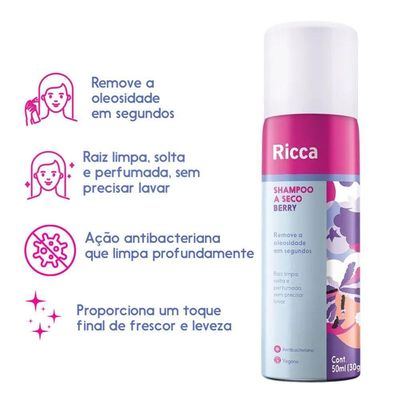Kit 3 Shampoo A Seco Ricca De Bolso Remove Oleosidade Berry 50ml