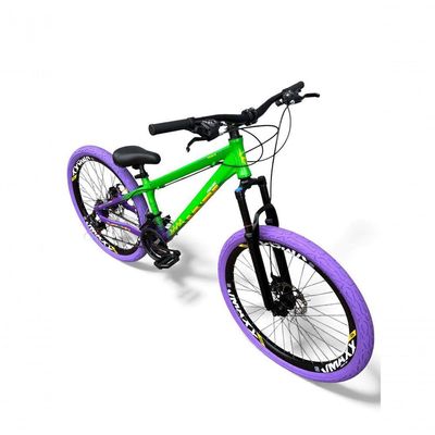 Bicicleta aro26 Vikingx Tuff Freio Hidráulico 21v Freeride Rodas Vmaxx Pneu Flame VerdeRoxo