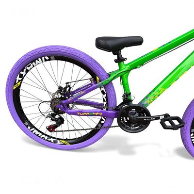 Bicicleta aro26 Vikingx Tuff Freio Hidráulico 21v Freeride Rodas Vmaxx Pneu Flame VerdeRoxo