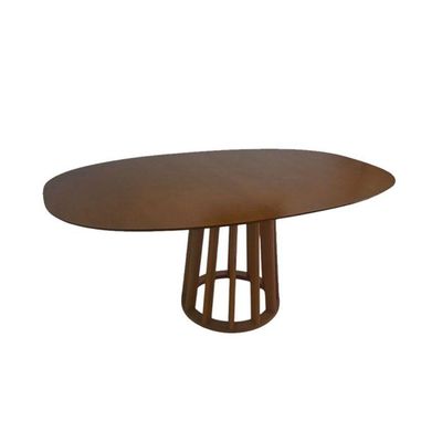 Mesa De Jantar Redonda Em Madeira 180x110cm Base Cone Palito nogueira