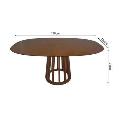 Mesa De Jantar Redonda Em Madeira 180x110cm Base Cone Palito nogueira