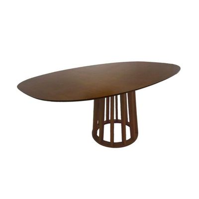 Mesa De Jantar Redonda Em Madeira 180x110cm Base Cone Palito nogueira