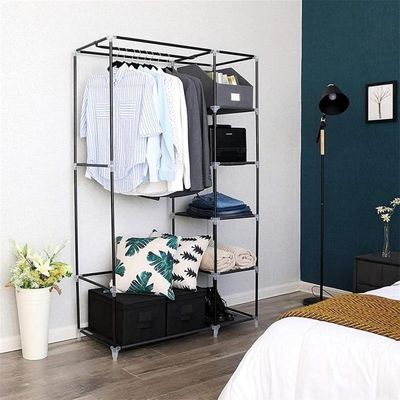 Guarda Roupa Desmontavel 5 Prateleiras Arara Organizador Quarto Casa Closet Cabideiro Preto