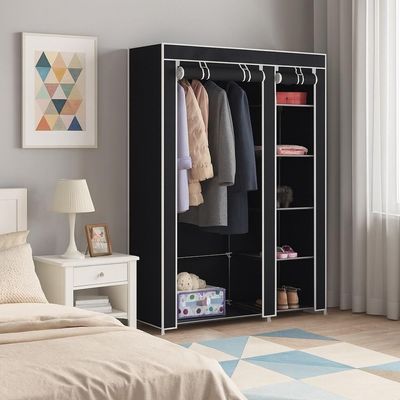 Guarda Roupa Desmontavel 5 Prateleiras Arara Organizador Quarto Casa Closet Cabideiro Preto