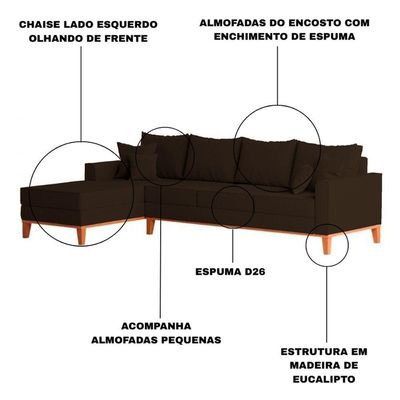 Sofá 4 Lugares Beny Com Chaise Esquerdo Corino Marrom