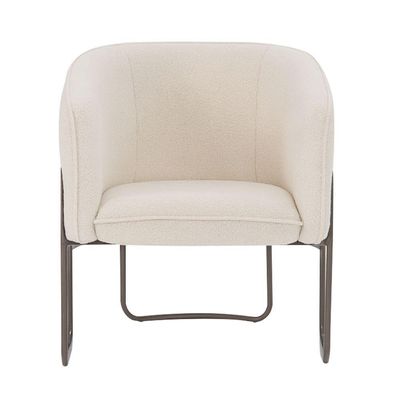 Poltrona Sala De Estar Marie Base Aço Titânio Bouclé Off White - Nexta Casa