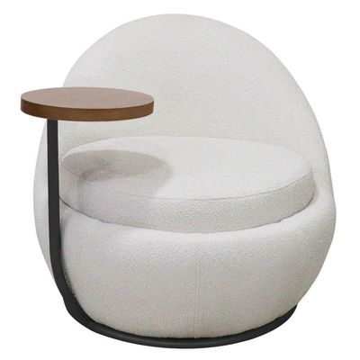 Poltrona Kaira Mesa Lateral Direita Base Fixa Preto Bouclé Creep Off White - Nexta Casa