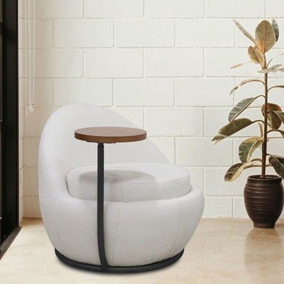 Poltrona Kaira Mesa Lateral Direita Base Fixa Preto Bouclé Creep Off White - Nexta Casa