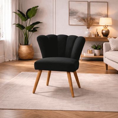 Poltrona Design Moderno Conforto Luxo Recepção Pétala Suede Preto