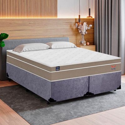 Cama Box Casal Bipartido Suede + Colchão Lis Molas Ensacadas Plumatex 138x188x64cm Cinza