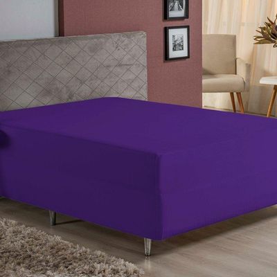 Lençol Com Elástico Casal Nobre 1 Peça Luva De Box 55cm De Altura Malha 100% Algodão - Roxo