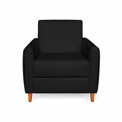 Poltrona Zoe Bouclê Preto Pés De Madeira - Pallazio