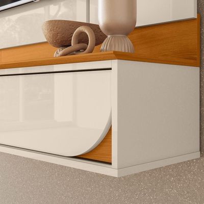 Painel Rack Bancada Aura Mdp 2 Portas Deslizantes Cinamomo E Off White - Pallazio