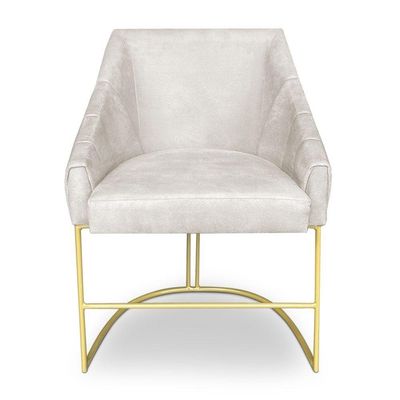 Kit 2 Poltronas Decorativas Alana Veludo Bege Base De Ferro Dourado - Pallazio