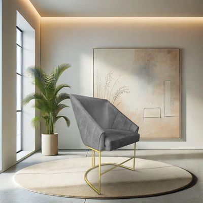 Kit 2 Poltronas Decorativas Alana Veludo Grafite Base De Ferro Dourado - Pallazio