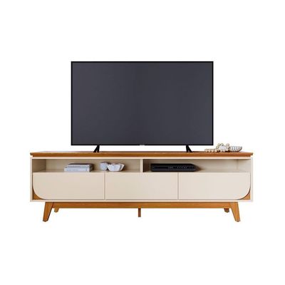 Rack Bancada Selene 3 Gavetas Pés De Madeira - Pallazio Cor Cinamomo E Off White