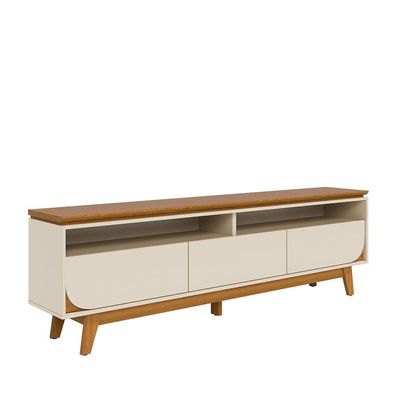 Rack Bancada Selene 3 Gavetas Pés De Madeira - Pallazio Cor Cinamomo E Off White