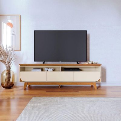 Rack Bancada Selene 3 Gavetas Pés De Madeira - Pallazio Cor Cinamomo E Off White