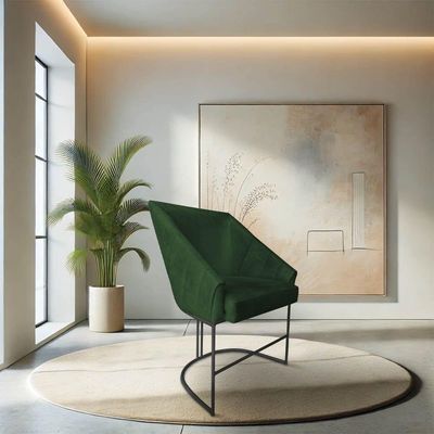 Kit 4 Poltronas Luxo Alana Suede Base Ferro Preto - Pallazio Cor Verde