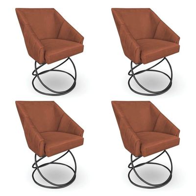 Kit 4 Poltronas Luxo Alana Veludo Terracota Base Luxo Preto - Pallazio