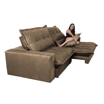 Sofa Retrátil E Reclinável 3,12m Com Molas Ensacadas Cama Inbox Soft Tecido Suede Castor