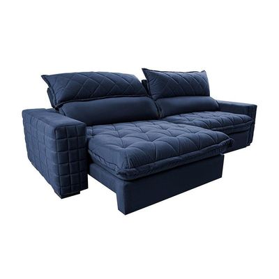 Sofá Retrátil E Reclinável 2,15m Molas Ensacadas Cama Inbox Elegance Com Thermogel Velusoft Azul