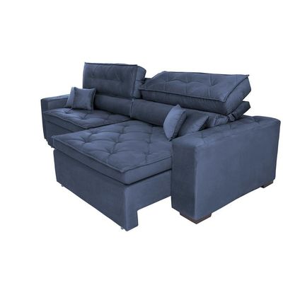 Sofá Retrátil E Reclinável 2,52m Com Molas Cama Inbox Estilo Suede Velusoft Azul