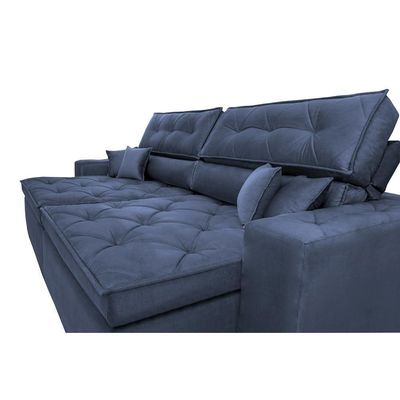 Sofá Retrátil E Reclinável 2,52m Com Molas Cama Inbox Estilo Suede Velusoft Azul