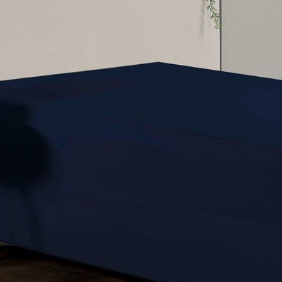 Jogo De Cama Solteiro Nobre 2 Peças Luva De Box 55cm De Altura Malha 100% Algodão - Azul-marinho