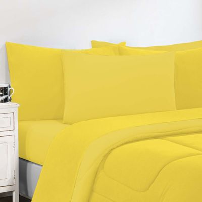 Kit Edredom Malha 100% Algodão Gran Moratta 3 Peças King - Amarelo/Amarelo