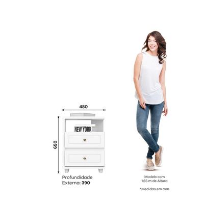 Mesa De Cabeceira 02 Gavetas Amy Casa 812 Branco Hp