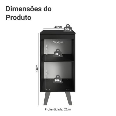 Balcão De Cozinha 40 Cm 1 Porta Com Pés Preto Nice Madesa Preto