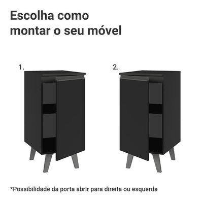 Balcão De Cozinha 40 Cm 1 Porta Com Pés Preto Nice Madesa Preto