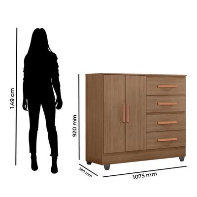 Cômoda Lite 4 Gavetas E 2 Portas Carvalho Oak - Móveis Leão