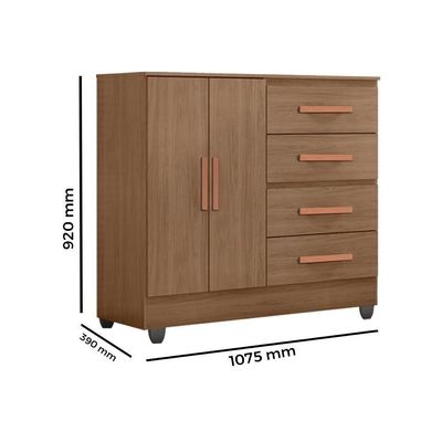 Cômoda Lite 4 Gavetas E 2 Portas Carvalho Oak - Móveis Leão