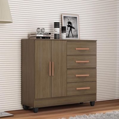 Cômoda Lite 4 Gavetas E 2 Portas Carvalho Oak - Móveis Leão