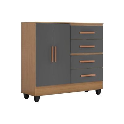 Guarda Roupa Casal Porto Com Cômoda Lite 4 Gavetas 2 Portas Nature Cinza - Móveis Leão