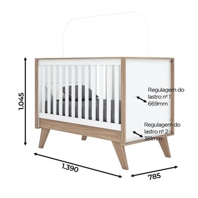 Berço Mini Cama Confete Branco/jequitibá - Móveis Henn Branco/jequitibá