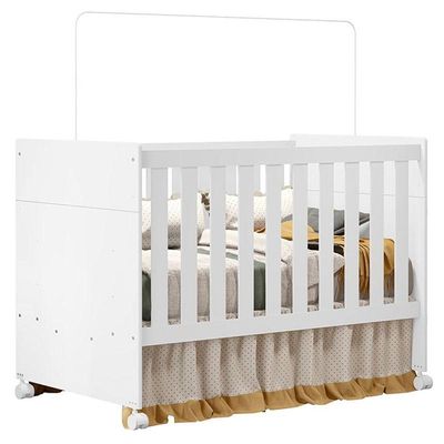 Berço Americano Katatau Branco Acetinado - Reller E Cômoda Infantil Americano Branco Hp E Colchão Ortobom - Henn