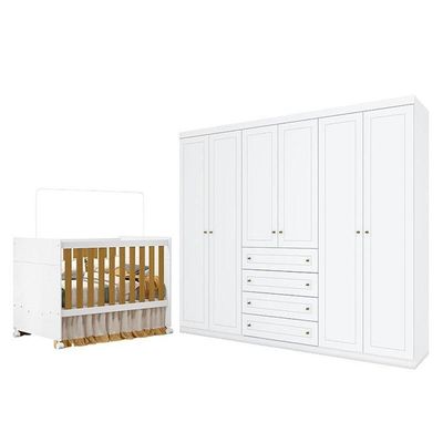 Berço Americano Katatau Branco Acetinado Savana - Reller E Guarda Roupa Casal Americano 6 Portas Branco Hp - Henn