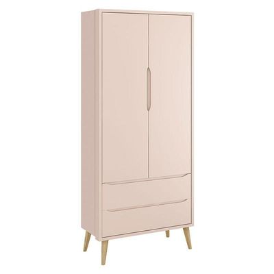 Berço Americano E Guarda Roupa Theo 2 Portas Rosa Com Pés Madeira Natural - Reller